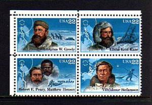 U S  - 1986 - ARCTIC EXPLORERS - MINT - BLOCK/SET OF 4!