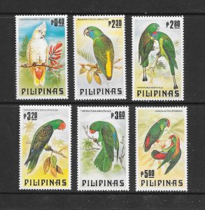 BIRDS - PHILIPPINES #1655-60 PARROTS MNH