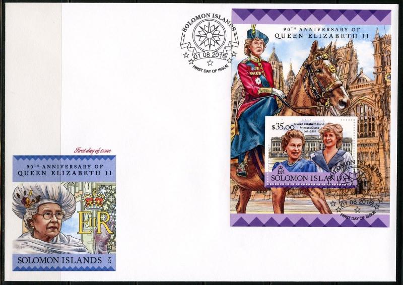 SOLOMON ISLANDS  2016 90th BIRTH  ANN OF QE II  WITH  DIANA  S/SHEET FDC