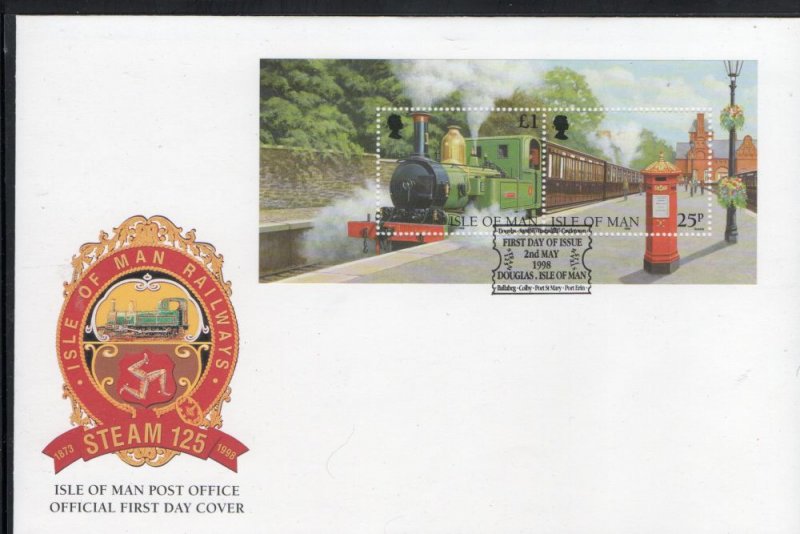 Isle of Man Sc 785 1998 Steam Engine stamp sheet on FDC