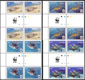 Penrhyn Cook Islands 2014 WWF Turtles Set of 4 in 2 Gutte Pairs MNH