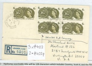 Great Britain 418-19/480-1p Four QE II 1964-67 includes Forth Bridge, U.N. and E.F.T.A; two covers with multiples of Phosphor Ba