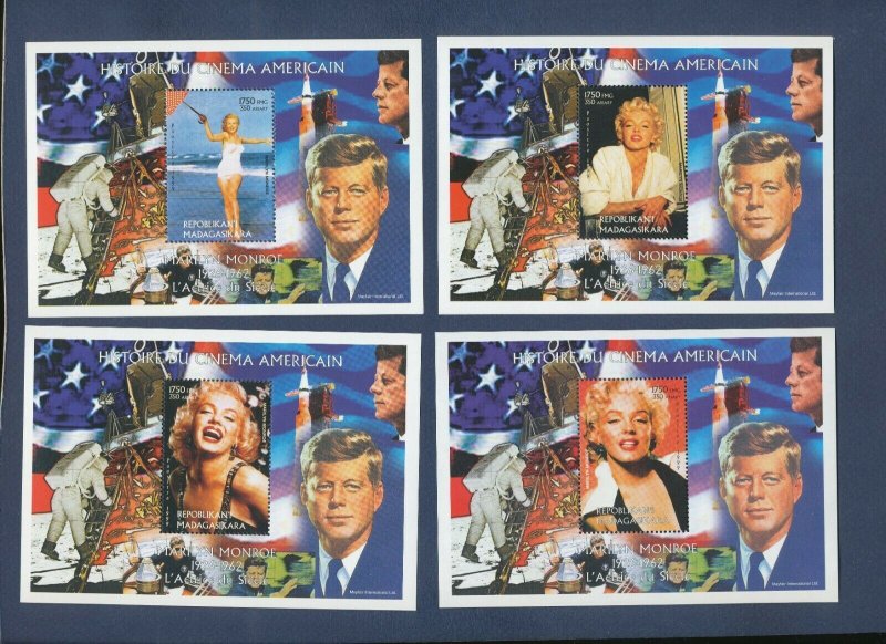 MALAGASY REPUBLIC -  - MNH four S/S  - Marilyn Monroe - JF Kennedy, 1999 ---c