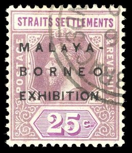 Malaya Straits 1922 KGV 25c shows SMALL 2nd A in MALAYA variety VFU. SG 245d.