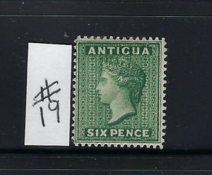 ANTIGUA SCOTT #19 1882-86 6P (DEEP GREEN) - WMK 2- PERF 14 - MINT  HINGED