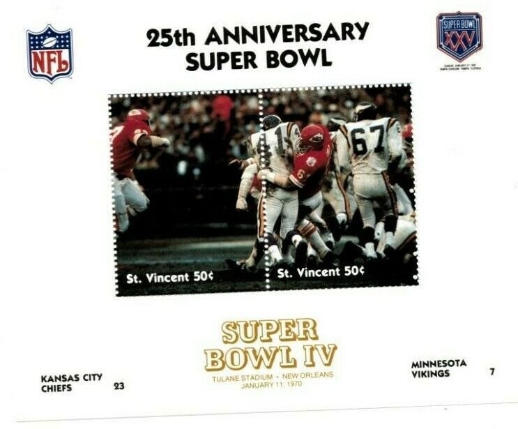 St. Vincent 1991 - Super Bowl XXV NFL Fred Arbanas Chiefs VS Vikings S/S  MNH