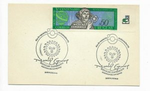 URUGUAY YEAR 1973 NICOLAS COPERNICO KOPERNICUS PACE FIRST DAY CARD & POSTMARK