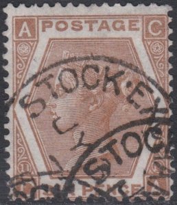 002756/ Great Britain 1872 Sg122 6d Deep Chestnut Pl 11 Fine Used Cds Cv £125 CA