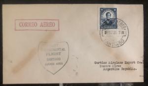 1928 Santiago Chile First Flight Airmail Cover FFC To Buenos Aires Argentina