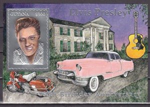 Guyana, Mi cat. 4526, BL403 A. Singer Elvis Presley, Silver Foil s/sheet. ^