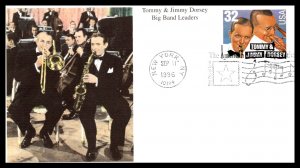 #3096-9 Big Band Leaders set of 4 FDC  -  Set Mystic  FDCS 4 Covers EV20