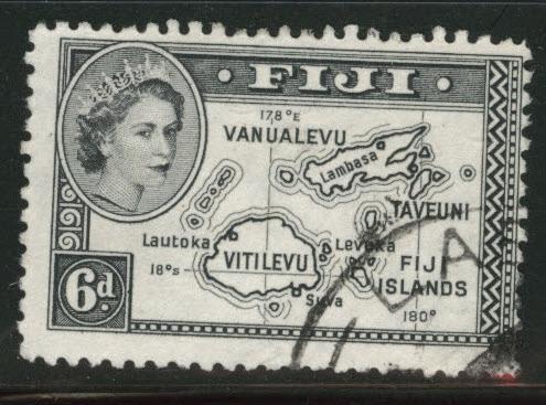 FIJI Scott 149 used 1954 QE2 map stamp