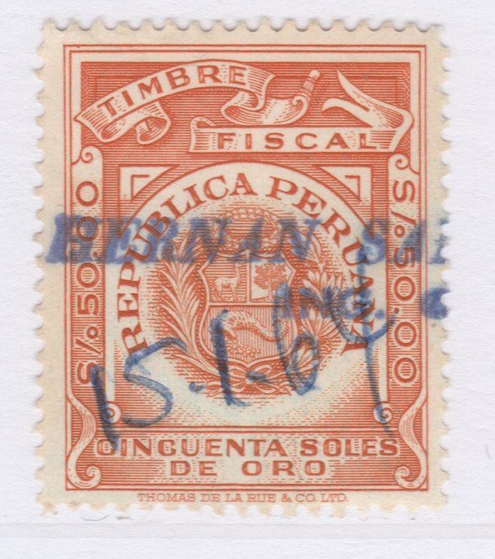 PERU Revenue Stamp Used Tax Mark Fiscal PEROU Stamp Fiscal A27P47F25276-