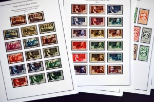 COLOR PRINTED FRENCH EQT. AFRICA 1936-1958 STAMP ALBUM PAGES (30 illustr. pages)