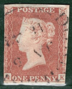 GB PENNY RED Stamp 1d (QK) DORCHESTER CDS 1843 Used TOWN CANCEL Cat £700- LRED61