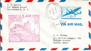 US Air Mail First Flight New York to Madrid, Spain May 1 1946