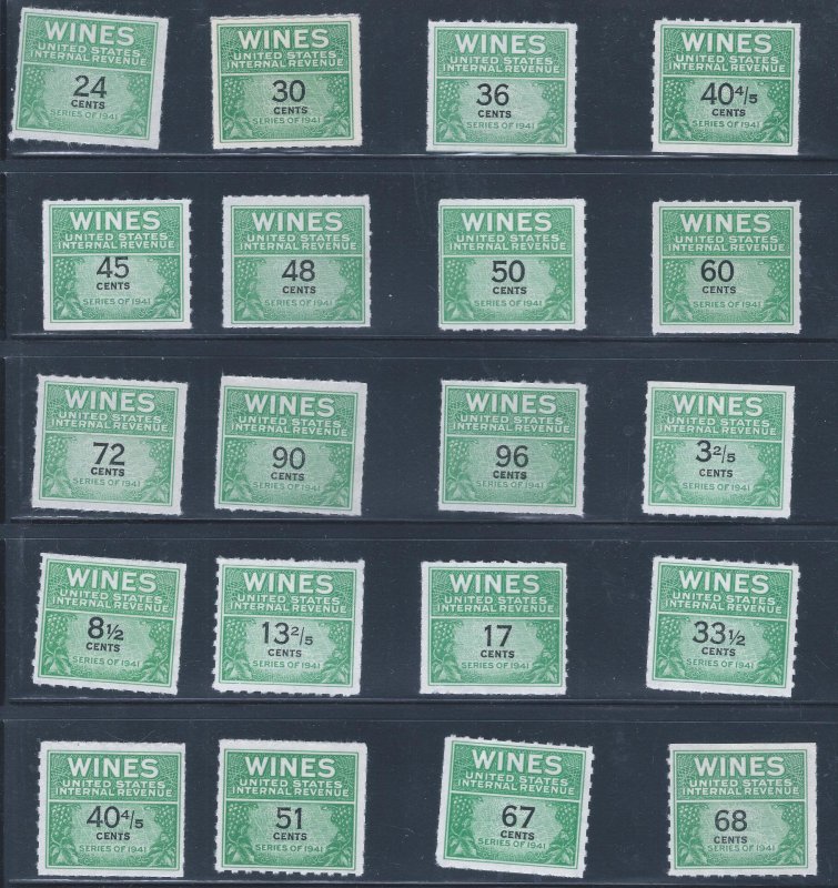 U.S. WINE STAMPS RE 131-193 SCV $144.55 STARTS AT A LOW PRICE LOOK!