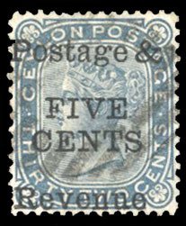 Ceylon #112 Cat$52.50, 1885 5c on 32c, used