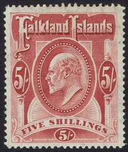 FALKLAND ISLANDS 1904 KEVII 5/-