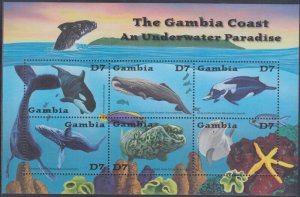 GAMBIA Sc# 2516a-f MNH SHEETLET of 6 DIFF MARINE LIFE, WHALES & DOLPHINS
