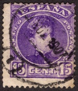 1905, Spain, 15c, King Alfonso XIII, Used, Sc 277