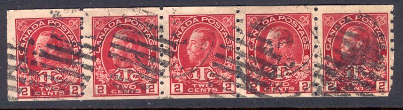 CANADA MR6 USED STRIP OF 5 KING GEORGE 1916