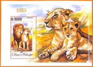 A6587 - SAO TOME & PRINCE, Error, 2014, MISSPERF SOUVENIR SHEET: Lions-