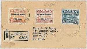 POSTAL HISTORY -  NAURU: 1935 JUBILLE stamps on registered cover postmarked 1948