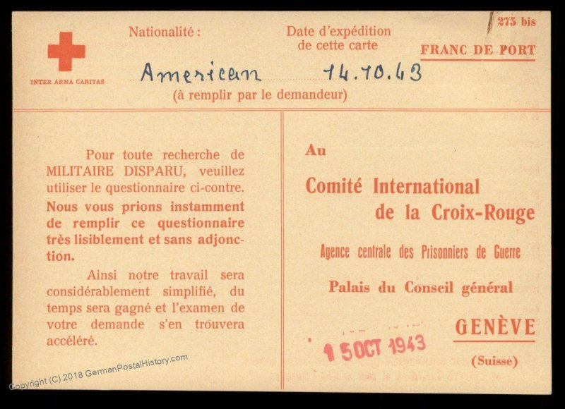 USA 1943 North Africa Germany POW Camp Red Cross Cover Catholic Switzerlan 89666