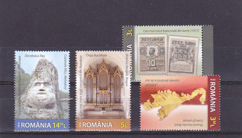 ROMANIA 2016 STAMPS Gold Museum statues banknotes oddities organ MNH set