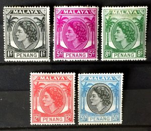 Malaya PENANG 1954-57 QEII 5V Mint part set M4779#