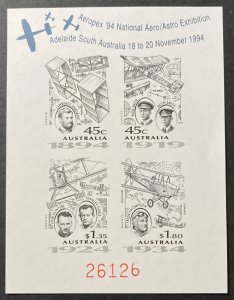 Australia 1994 #1384a Imperforate S/S, Aviation Pioneers-AEROPEX '94, MNH.