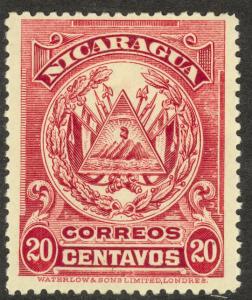 NICARAGUA 1907 20c WATERLOW Imprint Coat of Arms Issue Sc 207 MH