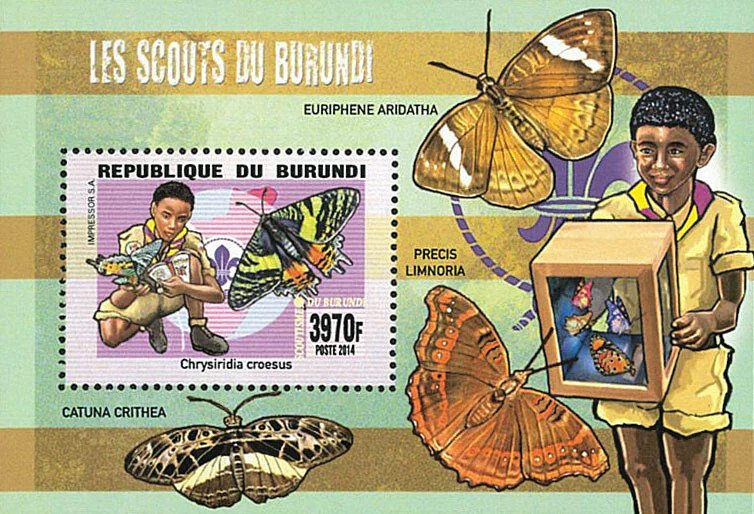 Burundi 2014 Imperf. Scouts of Burundi / Mineralogy / Butterflies (II) full N° 3-