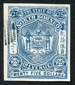 North Borneo 1894 BF7c 25 Dollars insc State of North Borneo Imperf CTO