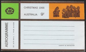 AUSTRALIA Aerogramme 9c Mary Jesus & Wise Men Christmas 1966 Unused