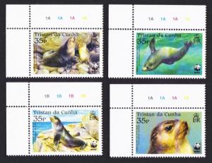 Tristan da Cunha WWF Subantarctic Fur Seal 4v Top Left Corners SG#800/03