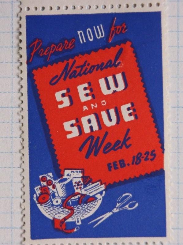 National Sew & Save week sewing industry World War II effort Poster stamp ad