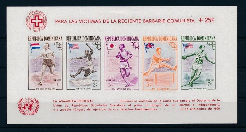 [36915] Dominican Republic 1957 Olympic games Red Cross UN Imperf. Sheet MNH