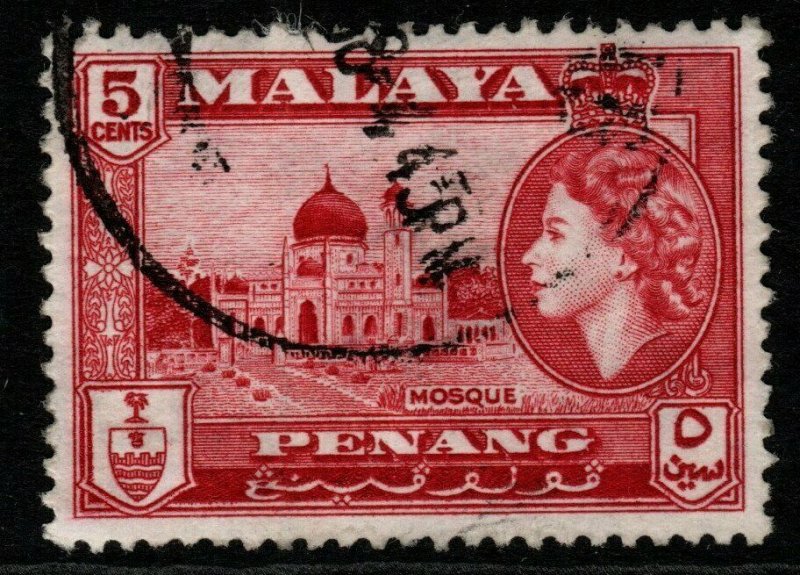 MALAYA PENANG SG47 1957 5c CARMINE-LAKE FINE USED