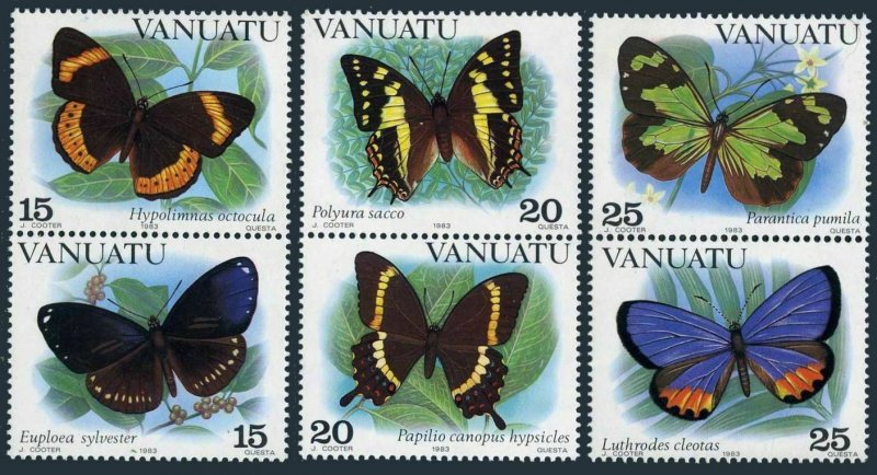 Vanuatu 346-348 ab vertical pairs,MNH.Michel 644-649. Butterflies 1983. 