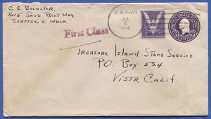 US 1944 US NAVY Puget Sound Naval Station 3c envelope + 3c Win the War #905