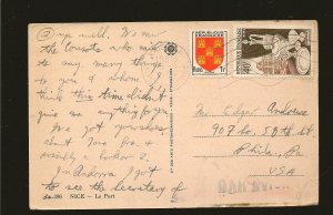 France SC#697 & 713 on PM 1954 Nice La-Port Postcard Used Faulty