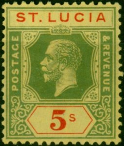 St Lucia 1923 5s Green & Red-Pale Yellow SG105 Fine & Fresh LMM