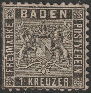 Baden 1862 Sc 15 MH* partial gum small tear/thins