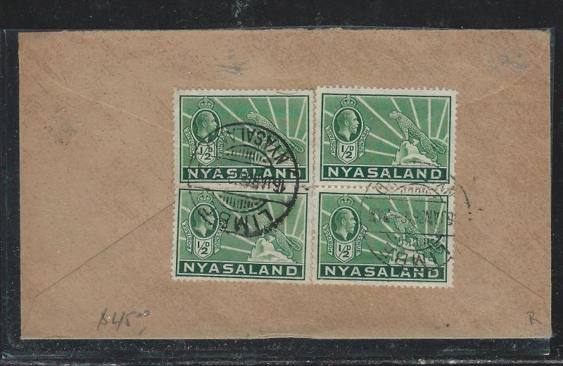 NYASALAND (P2709B) KGV LEOPARD 1/2D BL OF 4   TO ENGLAND