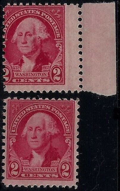 707 - 2c Scarce Margin Misperf Error / EFO Washington Bicentennial MNH Read