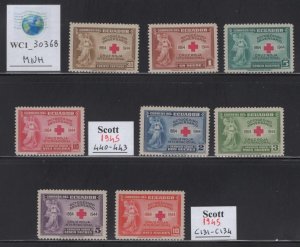 WC1_30368. ECUADOR. Valuable 1945 RED CROSS set. Sc. 440-443,C131-C134. MNH