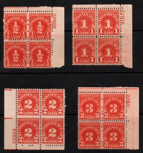 #J79a - J82a PB's  1/2c-3c POSTAGE DUE ISSUE MINT-OG/NH⭐⭐⭐⭐⭐