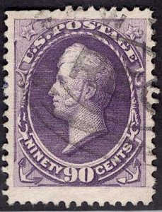 US Stamp #218 90c Purple Perry USED SCV $225. HUGE Stamp.